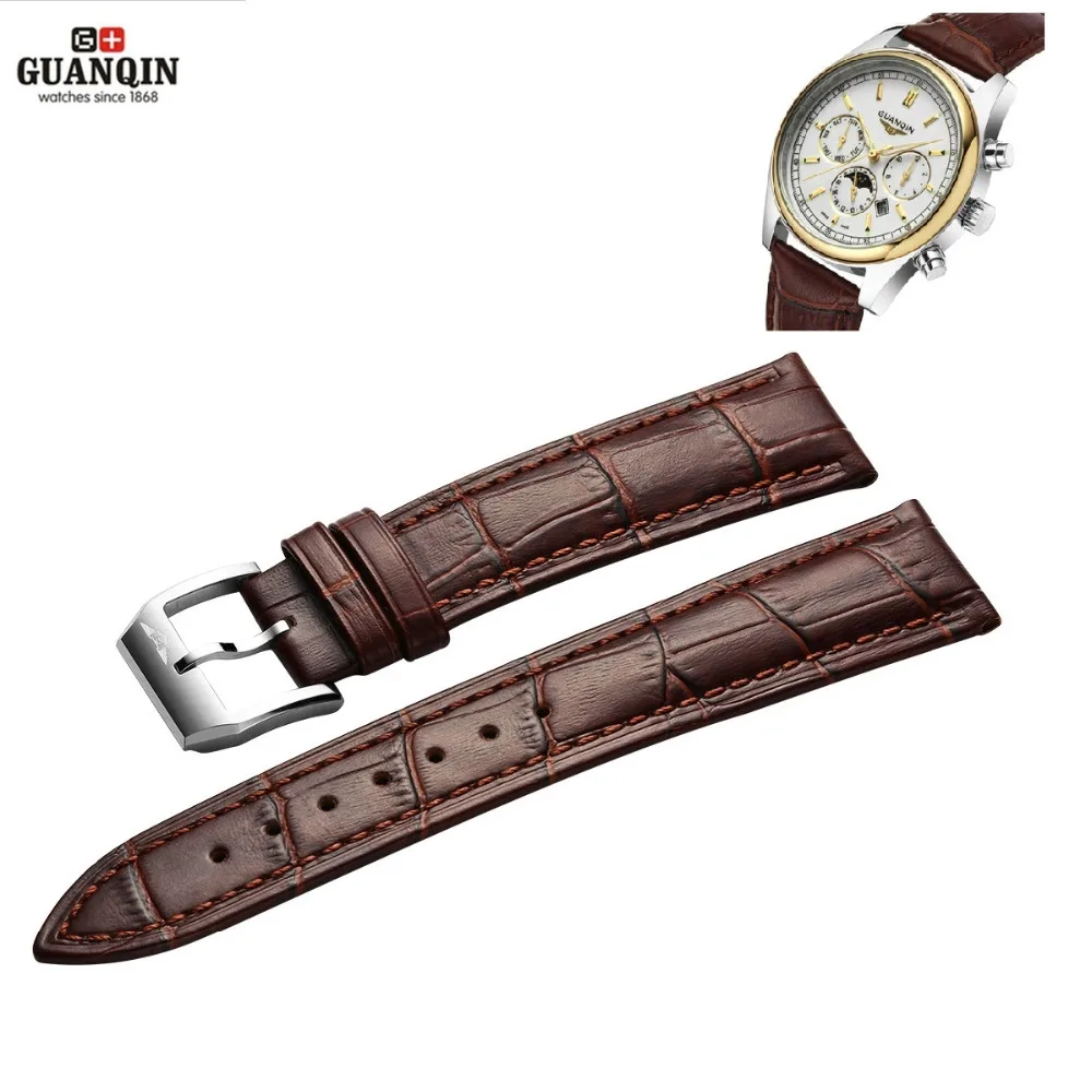 2024 GUANQIN Watchband Buckle Black Brown Watchbandes Leather Watch band 20mm High Quality Watch Strap