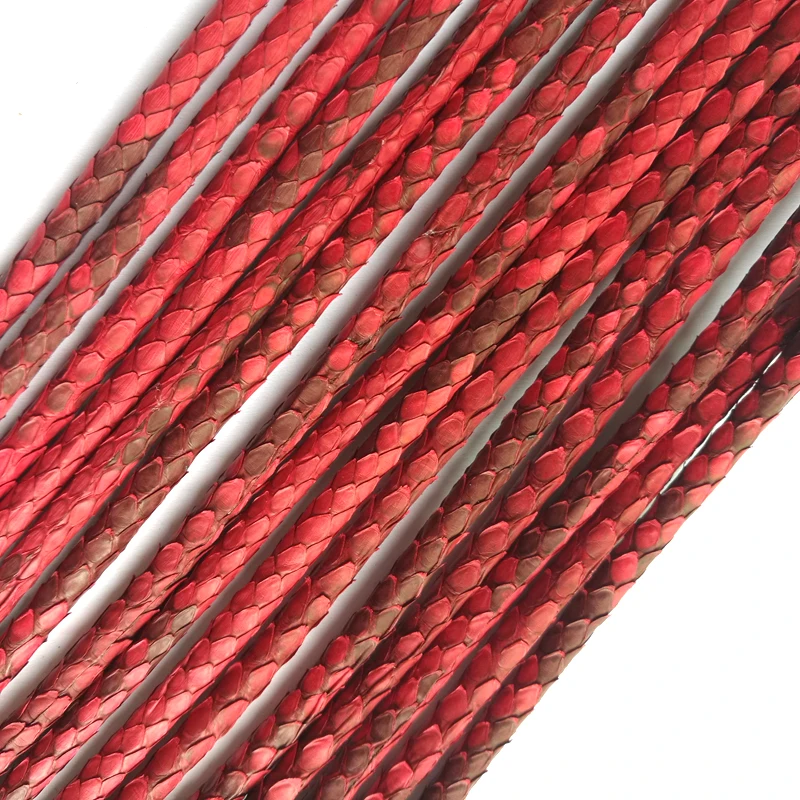 BC Fashion 5MM  Glossy Red Python Skin Cords High End Luxury Genuine Leather Cord Customize High Class diy Jewelry bracelet