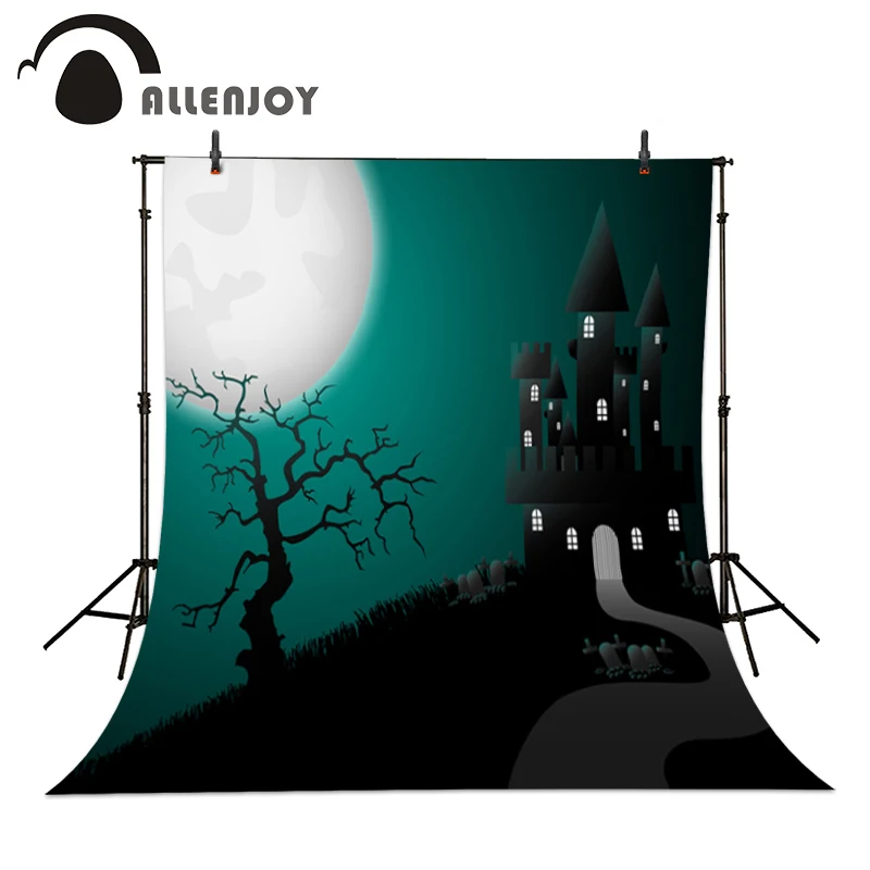 Allenjoy Fotografi Latar Belakang Castle Bikin Buat Cetak Pesan Beli Batu Nisan Pohon Mati Bulan Halloween Vinyl Bergambar Kain Latar Belakang Fotografi Studio