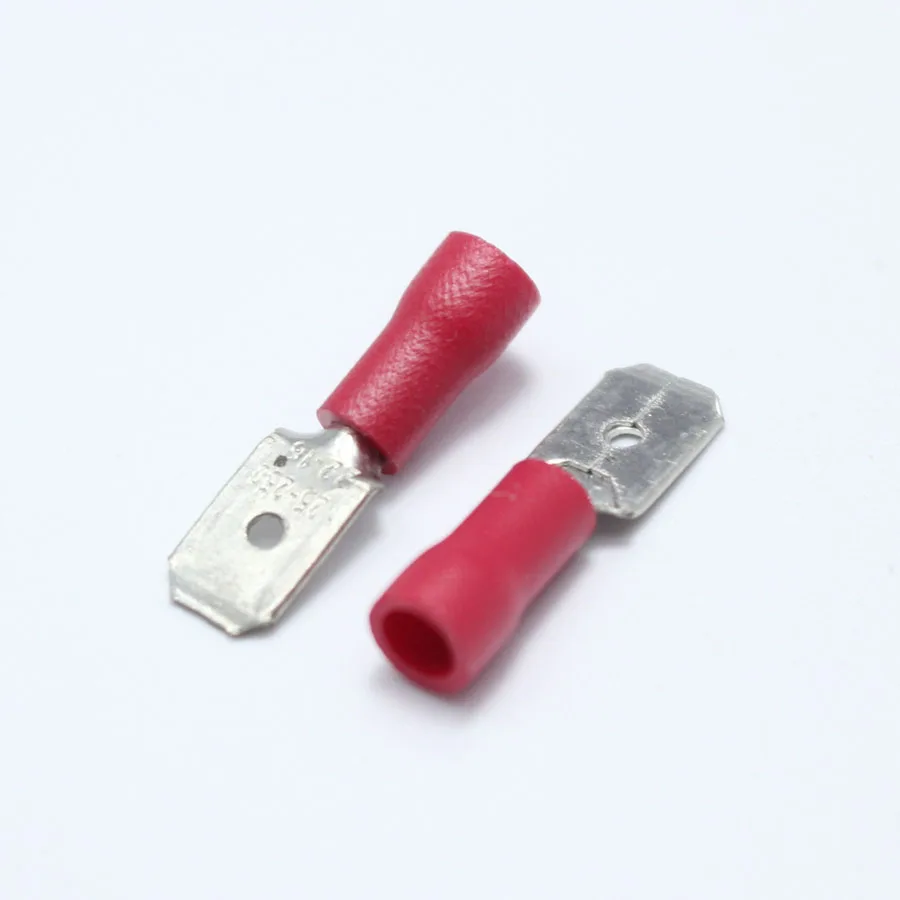 20pcs 6.3mm Crimp Terminal 6.3 Male Pre-insulated Electrical Connectors for 22AWG - 16AWG Wire /0.5-1.5mm2 Cable IMax=10A