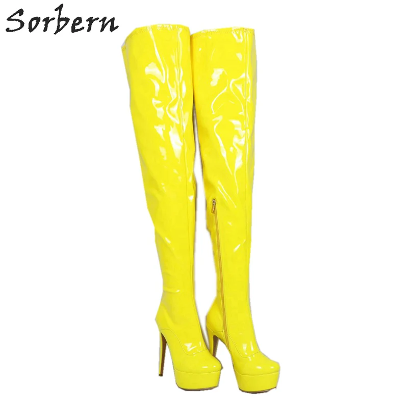 Sorbern Bright Yellow Over The Knee Boots For Women High Heel Platform Stilettos Winter Style Mid Thigh High Boot Female Shoes image 3
