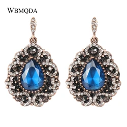 Fashion Bohemian Earrings For Women Black Enamel Crystal Blue Red Stone Drop Earings Vintage Antique Gold Wedding Jewelry