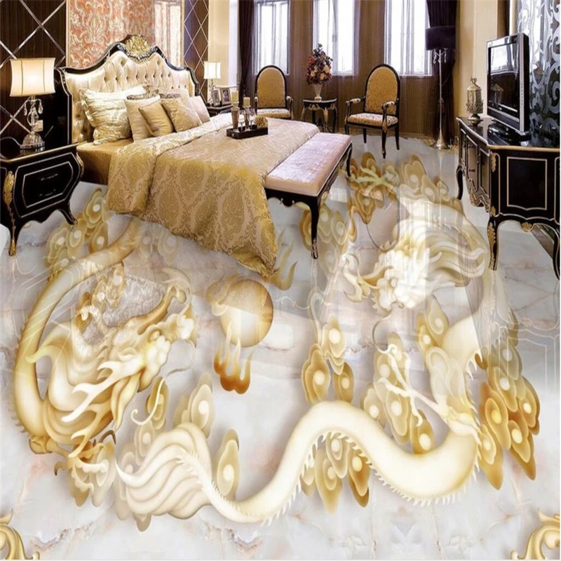 beibehang Custom large-scale decorative painting three-dimensional Chinese-style two-story beads relief jade carved 3D flooring