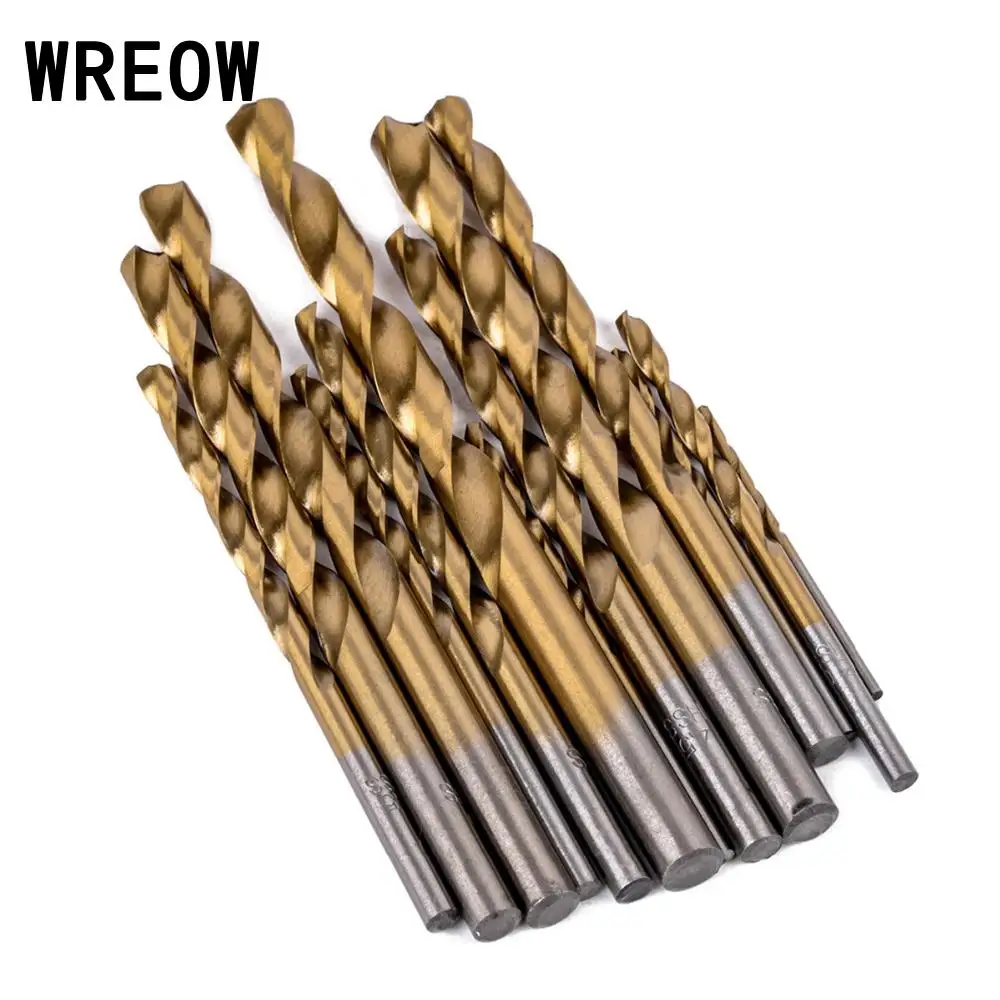 Punte elicoidali da 1.5-6.5mm HSS con gambo dritto rivestito in titanio 13 pezzi Set di punte per trapano strumento per sega a tazza per la lavorazione del legno in alluminio