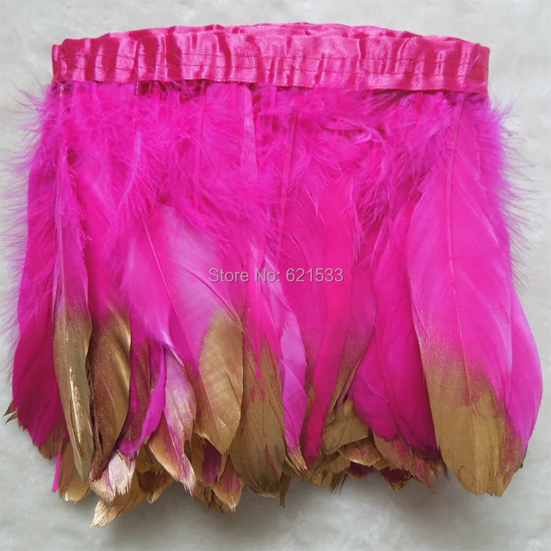 Dipped Gold Dyed Rose Goose Satinettes Feather Fringe Trims Height 5-6