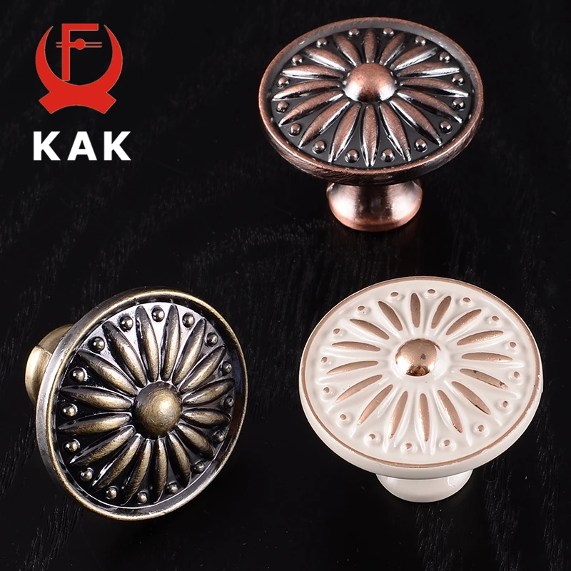 KAK Retro Red Bronze Kitchen Cabinet Knobs Cupboard Door Zinc Alloy Handles Vintage Wardrobe Furniture Handle Drawer Pulls