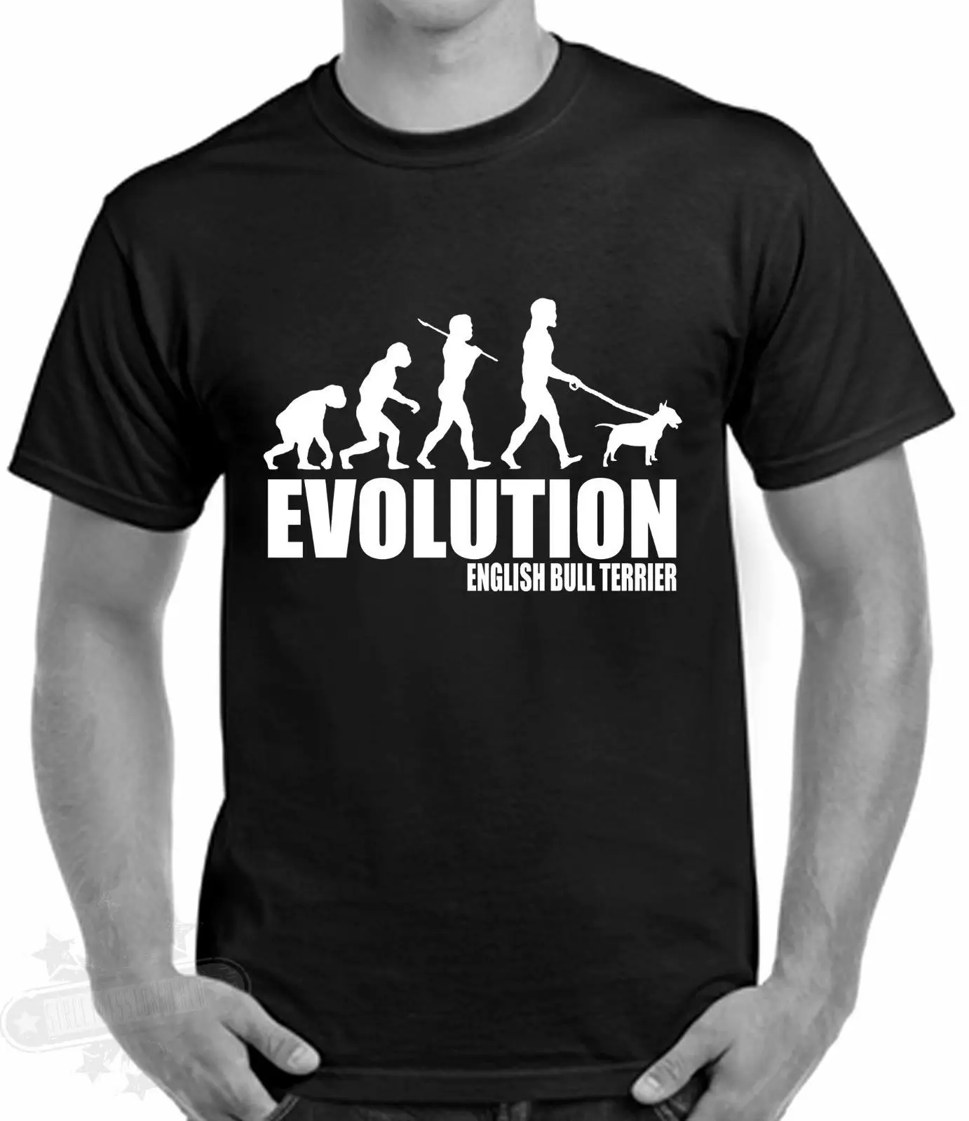 2019 Summer High Quality Street Style Slogan, Evolution Man English Bull Terrier Dog Lovely Gift Printing on Shirts