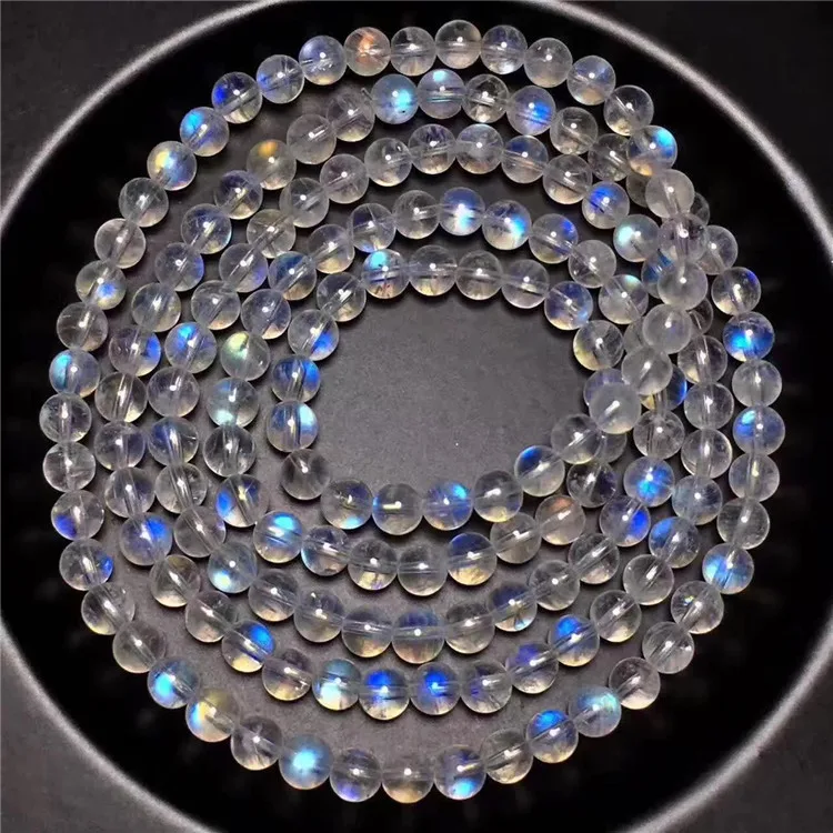 Natural Blue Light Moonstone Bracelet 108 Clear Round Beads 6mm Women Men Healing Stone Natural Stone Necklace AAAAAA