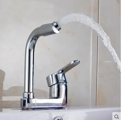 

360 Rotated Bathroom basin faucet mixer water tap, Double hole brass faucet hot and cold, Chrome plated wash sink basin faucet