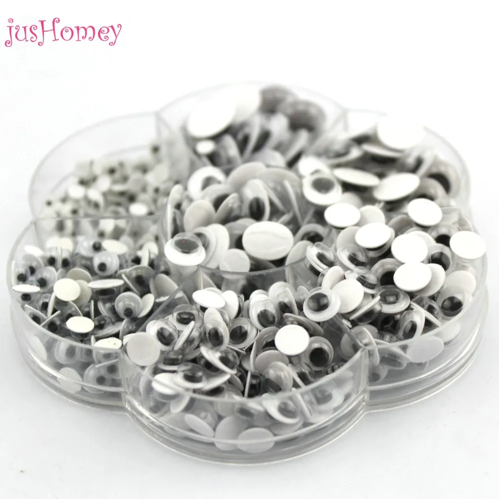 500pcs Small Plastic Moving Eyes 4-12mm Wiggle Eyes W/ box Craft Scrapbook PVC Google Eyes Baby Doll Accessory Handicraft Supply