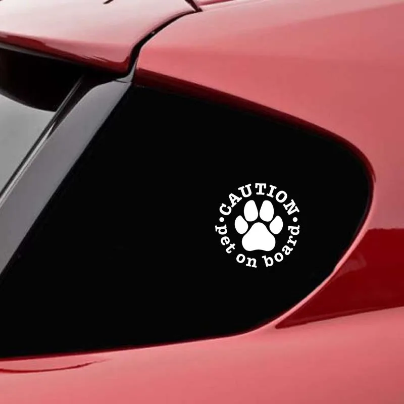 QYPF 12.7CM*12.4CM CAUTION PET ON BOARD Animals Dog Vinyl Car Sticker Decal Black Silver C14-0100