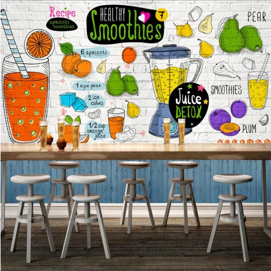 

Custom 3D stereo wallpaper hand-painted restaurant tea shop fruit shop TV background wall painting papel de parede 3d wallpaper