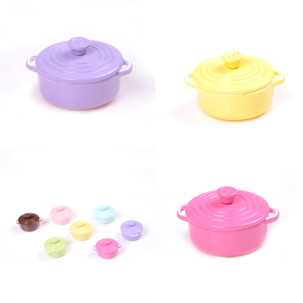 1:12 Schaal Dollhouse Miniatuur Keukengerei Koken Ware Mini Pot Ketel Pan Met Deksel Poppenhuis Accessoires Spelen Keuken Speelgoed