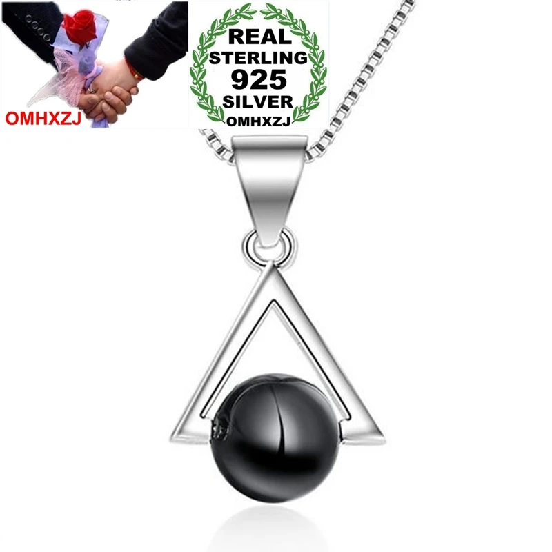 OMHXZJ Wholesale Fashion Simple Woman Girl Gift Triangle Black Agate 925 Sterling Silver Pendant Charms PE152 NO Chain Necklace