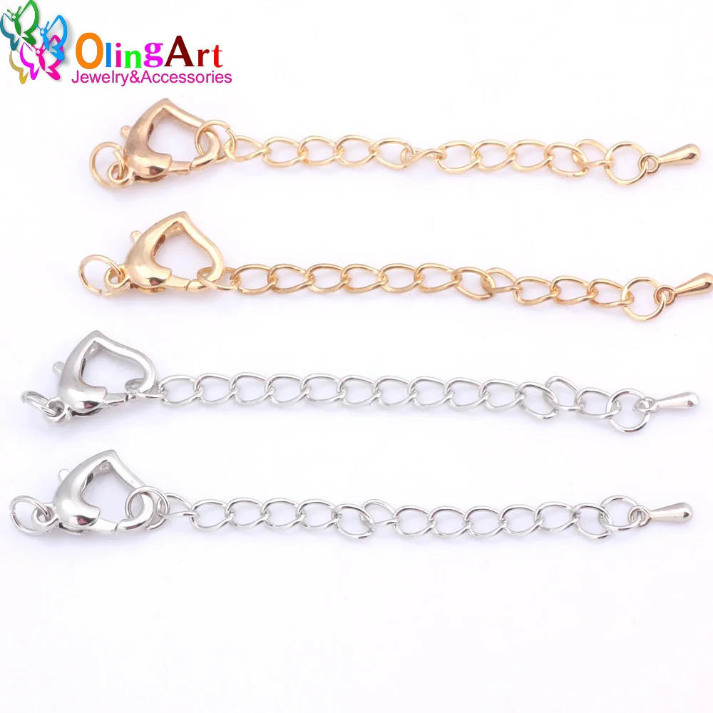 OlingArt 75MM 6PCS/Lot Peach Heart Rhodium Plated/Gold DIY Necklace Bracelet Crimp Ends Extended Chains Tails Clasp Making