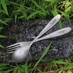 Tiartisan Titanium Fork Spoon Lightweight Flatware Spoon for Outdoor Camping Hiking Traveling Picnic Western Dessert Cutlery