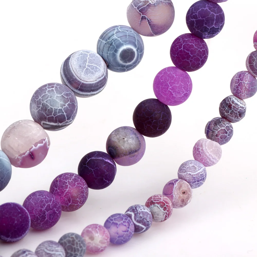 Olingart 6MM/8MM/10MM Matte Frosted Colorful purple White stripe Natural Stone Loose Round Beads DIY necklace Jewelry Making