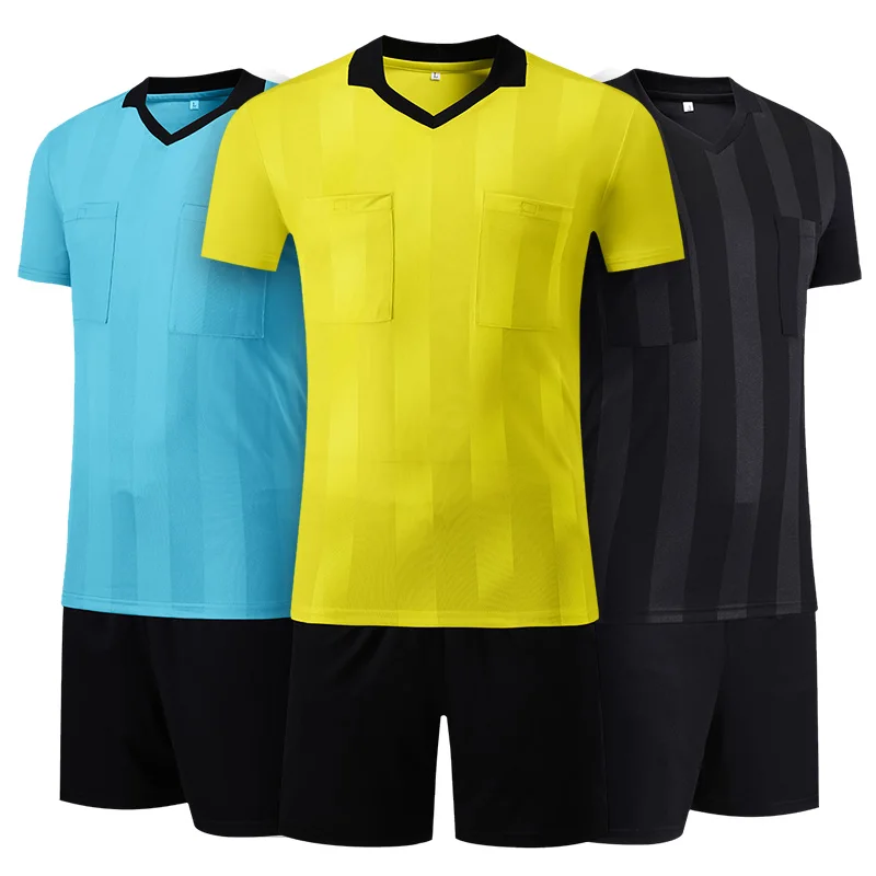 

New designs referee soccer jersey football shirt referee judge uniform breathable soccer sets referee uniforms