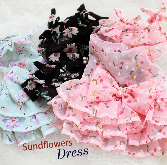 

Handmade Summer Dog Clothes Pet Supplies Comfortable Chiffon Dress Cherry Floral Small Cat Yorkie Party Holiday Walks One Piece