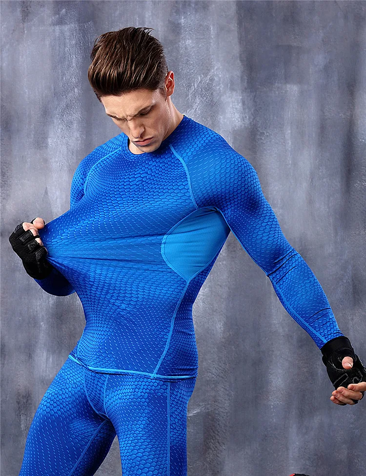 2018 Men Compression bodysuit underwear male O-Neck Fitness Long Sleeves Shirts tee t-shirts tops Knitted trousers T-Shirt M-XL