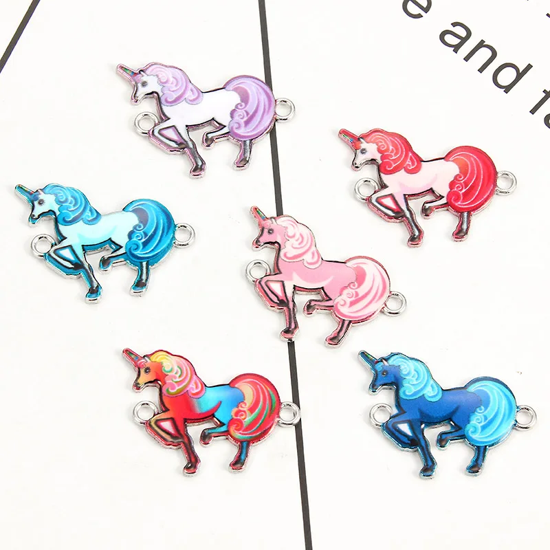 10pcs Mixed Unicorn Enamel Alloy Connectors Bracelets Horse Charms For DIY Necklace Accessories Fashion Jewelry Finding