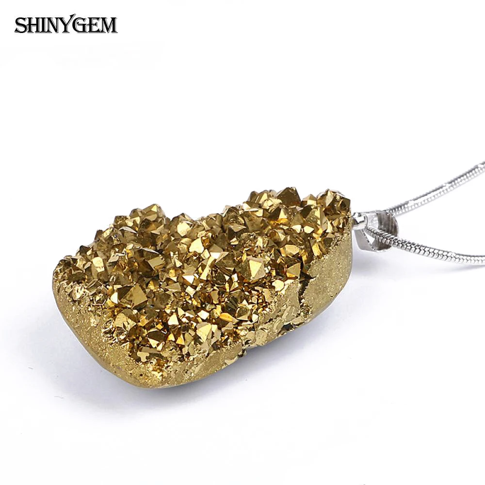 ShinyGem DIY Irregular Opal Mineral Crystal Druzy TRENDY Pendant Necklace Chakra Big Natural Gem Stone Necklaces For Women