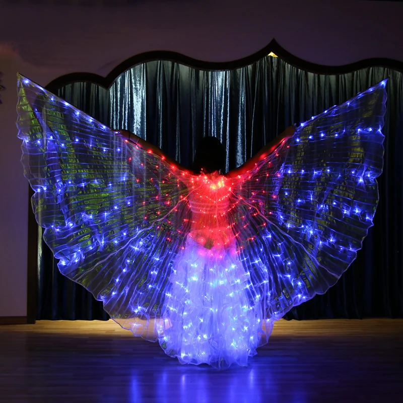 Ruoru 5 Modes Belly Dance LED Isis Wings Colorful Wings Stage Performance Props Led Wings Belly Dancing Accessory with Stick