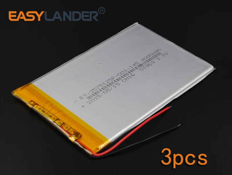 

3pcs/Lot 3.7V 4000mAh 3575125 Rechargeable li Polymer Li-ion Battery For Bluetooth Notebook Tablet PC electronics safety lamp