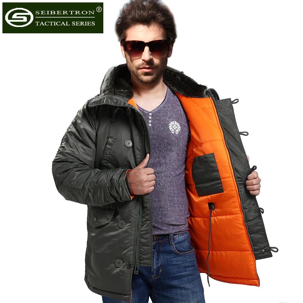 Seibertron slim N3B park jacket men N-3B winter  Vintage 70\'s USAF N3-B Flying Parka Jacket Heavy Snorkel Hood Sage