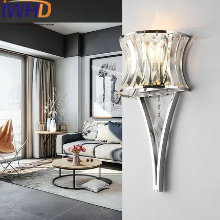 IWHD LED Wall Light Silver Crystal Sconce Wall Light Home Lighting Stairs Living Room Arandelas Para Parede Bedroom Luminaire