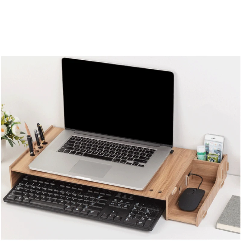 Wooden Laptop Stand Screen Riser Computer Rack Office Desktop Storage Box one Machine Monitor Screen Base Storage Rack Bracket