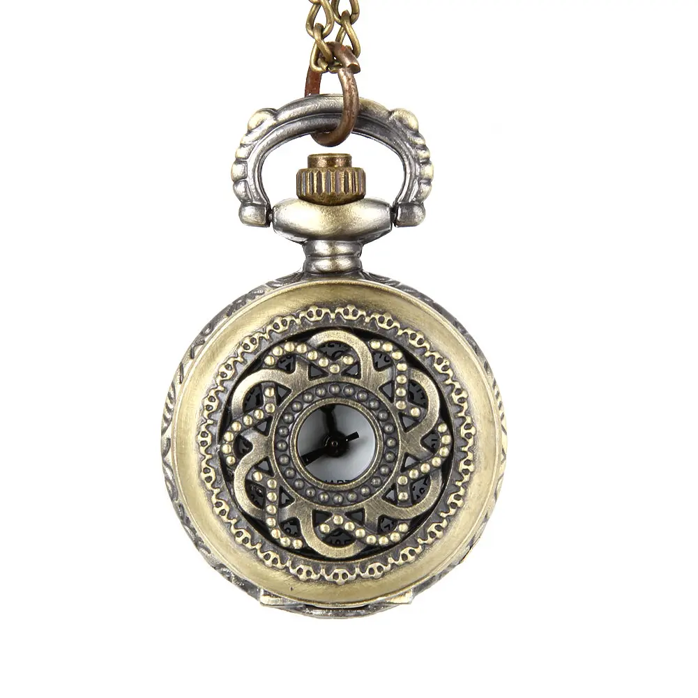 Vintage Quartz Pocket Watch Alloy Hollow Out Flowers Women Girls Sweater Chain Pendant Necklace LL@17