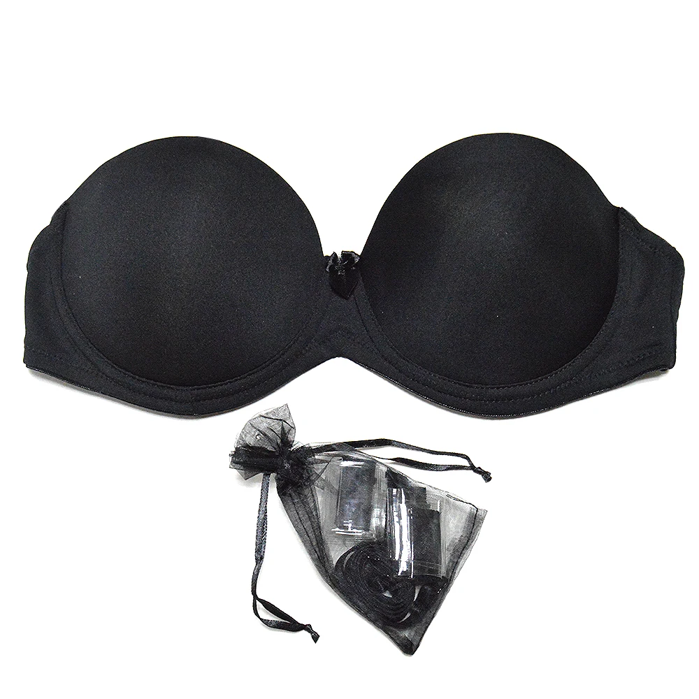 Soutien-gorge sans bretelles Invisible à dos nu, noir et blanc, Push-up Sexy à 2 boutonnage, sous-vêtements de mariage multidirectionnel, taille A B