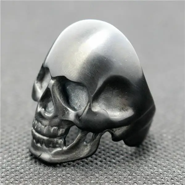 Size 7 to Size 16 Mens boys 316L Stianless Steel Dull Pulish black Style Skull Ring For Cool Biker Hot Sale Ring GUARANTEE 100%