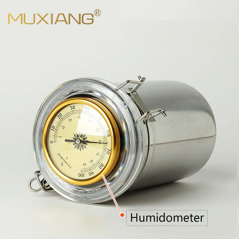 MUXIANG Stainless Steel Humidor Jar Clamp Airtight Lid for Cigar Taobacco Coffee bean Tea Candy With Jar Hygrometer cg0012