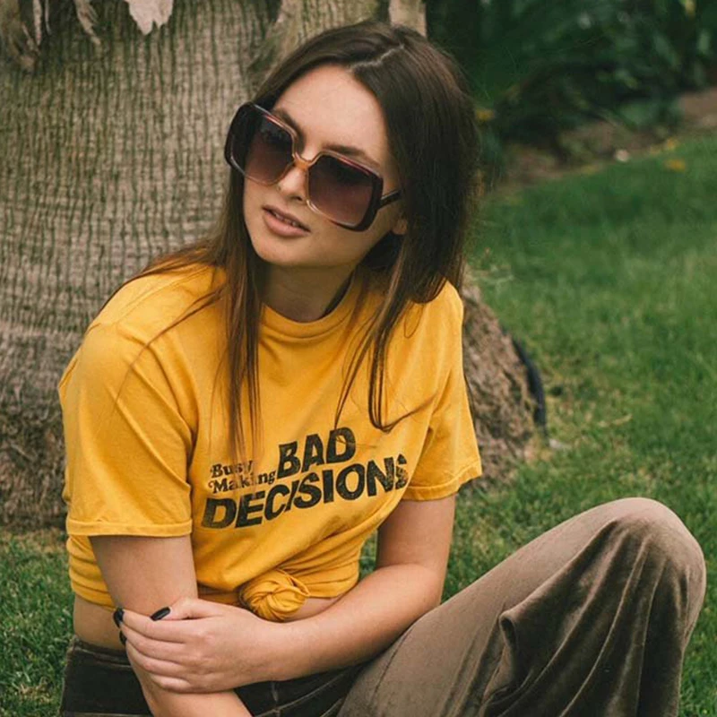 Sugarbaby Busy Making Bad Decisions Womens Graphic Tee Vintage Inspired 80s Yellow T shirt Hipster Fashion t shirts drop ship