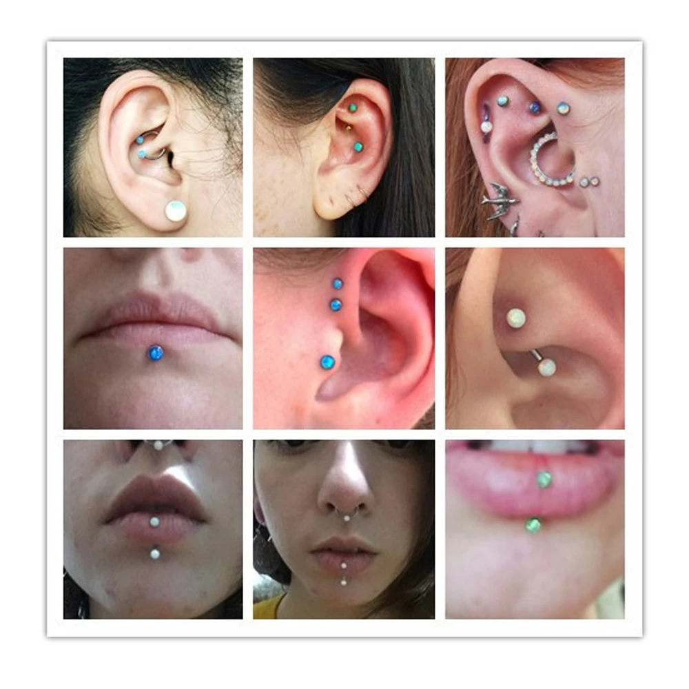 1Pc Surgical Steel Opal Ear Tragus Cartilage Earring Ear Studs Septum Clicker Nose Eyebrow Lip Ring Piercing Body Jewelry 16g