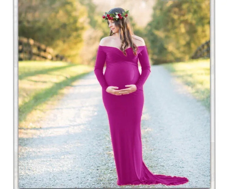 Maxivestido de maternidad con hombros descubiertos para sesión de fotos, accesorios de fotografía de maternidad, 2019 algodón, Sexy, para mujeres embarazadas