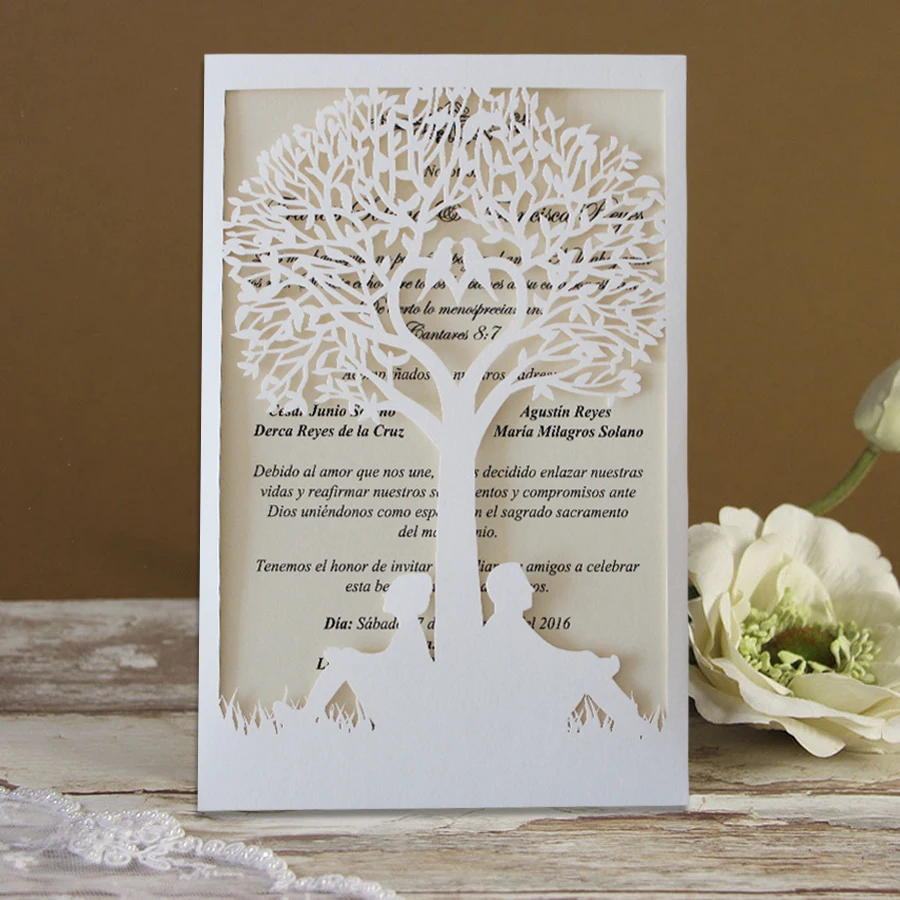 

Picky Bride Couple Tree Wedding Invitations Customized Invite Cards Laser Cut Invitation Wrap- Set of 50