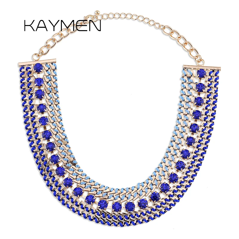 KAYMEN New Handmade Strands Rope Crystal Statement Chokers Necklace Chunky Fashion Jewelry for Women Drop-shipping Wholesale