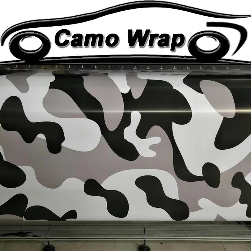 

Camo Vinyl Car Wrap Black White Grey Camouflage Film With Air Bubble Free Car Motorcycle Outboard Decal Sticker