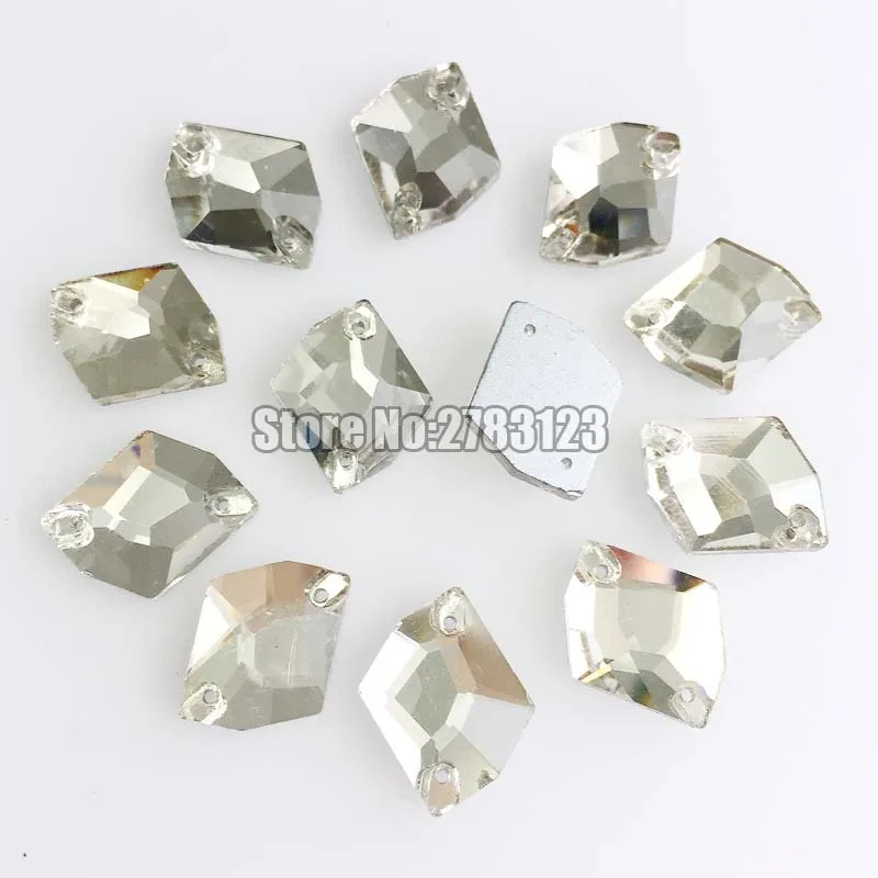 

Polygon shape glass crystal clear white faltback sew on rhinestones with two holes use for diy Clothing accessories