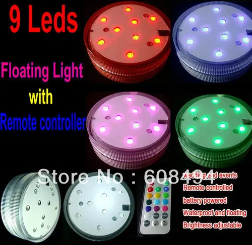 Super Bright floating led light 9 leds battery operated with remote controller waterproof for wedding/valentine party-Multicolor