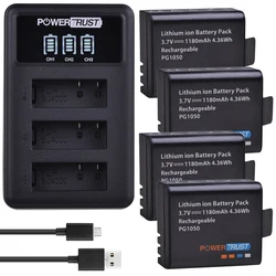 Batería PG1050 de 1180mAh y cargador USB LED de 3 ranuras para SJCAM, SJ4000, M10, SJ5000, SJ5000X, EKEN H9, H9R, H8R, H8, GIT, PG900