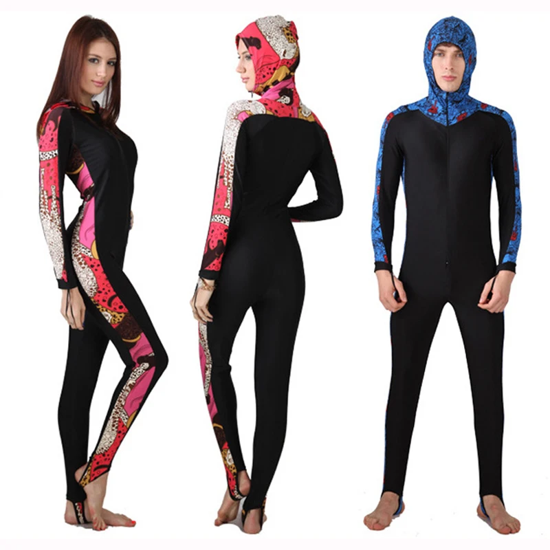 SBART UPF 50+ Lycra One Piece Swimsuit Rash Guard long sleeve with hood Diving Suit anti UV surf Men Women swimwear Sun Protect