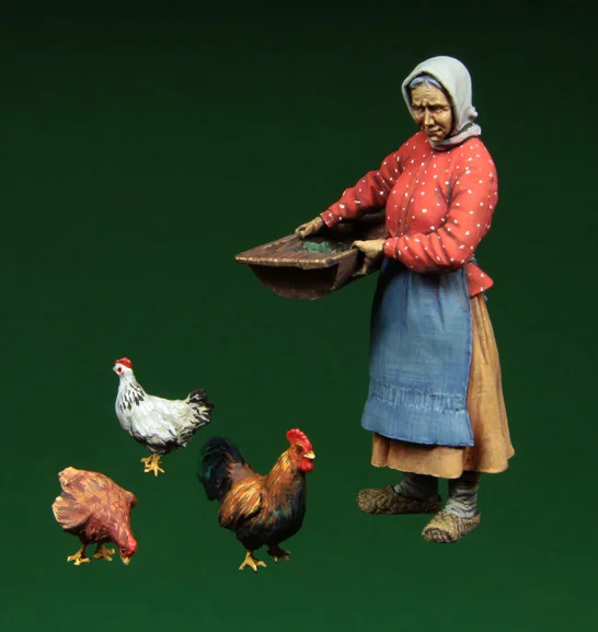 Unpainted Kit 1/35 RUSSIAN OLD WOMAN AND HENS figure Resin Figure Model Kit Resin Kit Unassambled