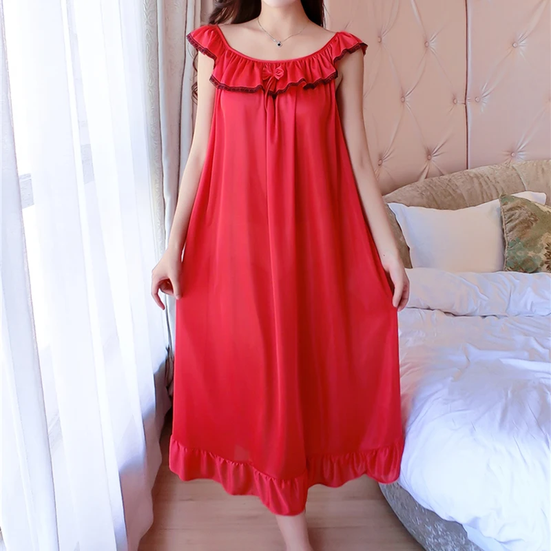 Maxi Size 4XL Ladies Sleeveless Sleepwear Satin Nightgowns Summer Womens Sexy Lace Sleepdress Sleepshirts Print Nightdress