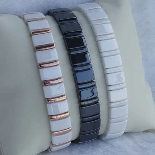 white with 2tone plating   fashion design hi tech scratch proof ceramic bracelet