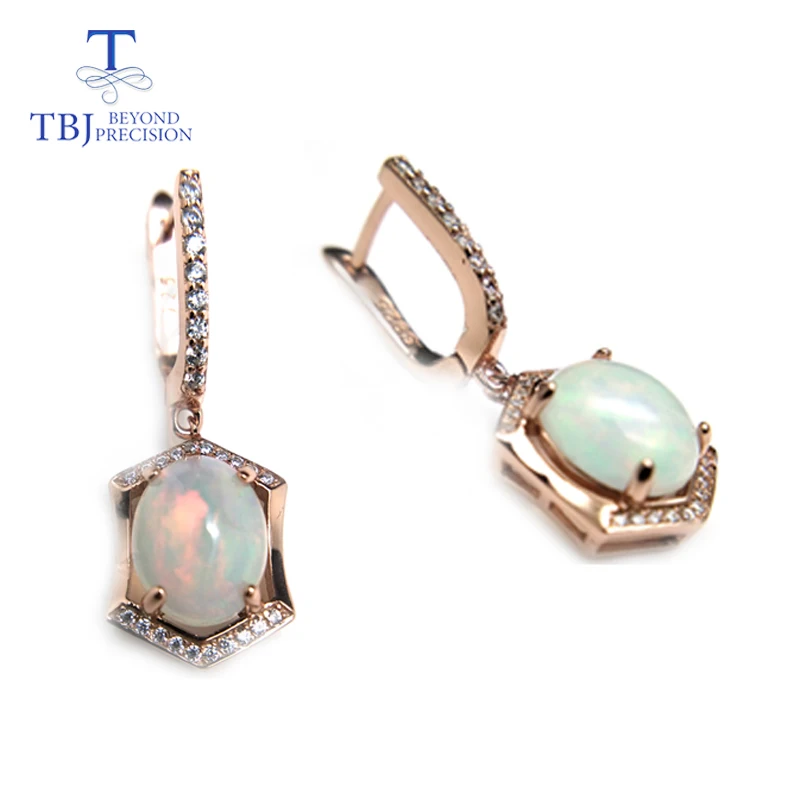 TBJ,classic design Clasp earring with natural opal oval 8*10mm gemstone 925 sterling silver fine jewelry for women nice gift