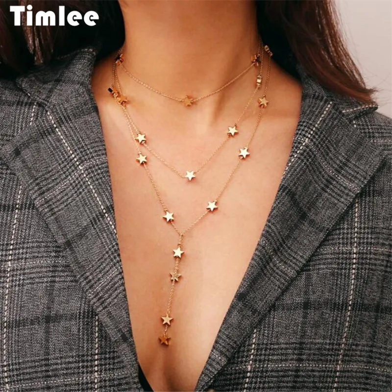 Timlee N032 Бесплатная доставка Новые Индивидуальные звезды Подвеска из сплава многоэтажные ожерелья оптом
